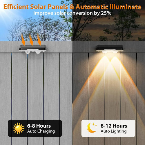 Esjay Lighting | 1/4/8Pcs Solar Wall Lamp RGB and 3Color Lighting Solar Fence Lights Outdoor IP65 Waterproof for Courtyard Decoration Lights