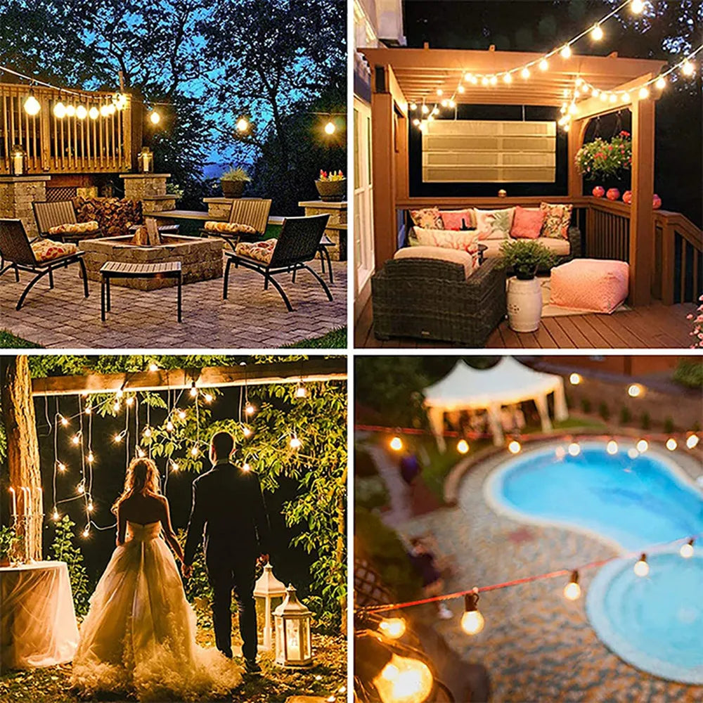 Esjay Lighting | LED ST38 Solar String Lights for Outside, USB & Solar Dual Charging Outdoor String Lights for Porch Garden Camping