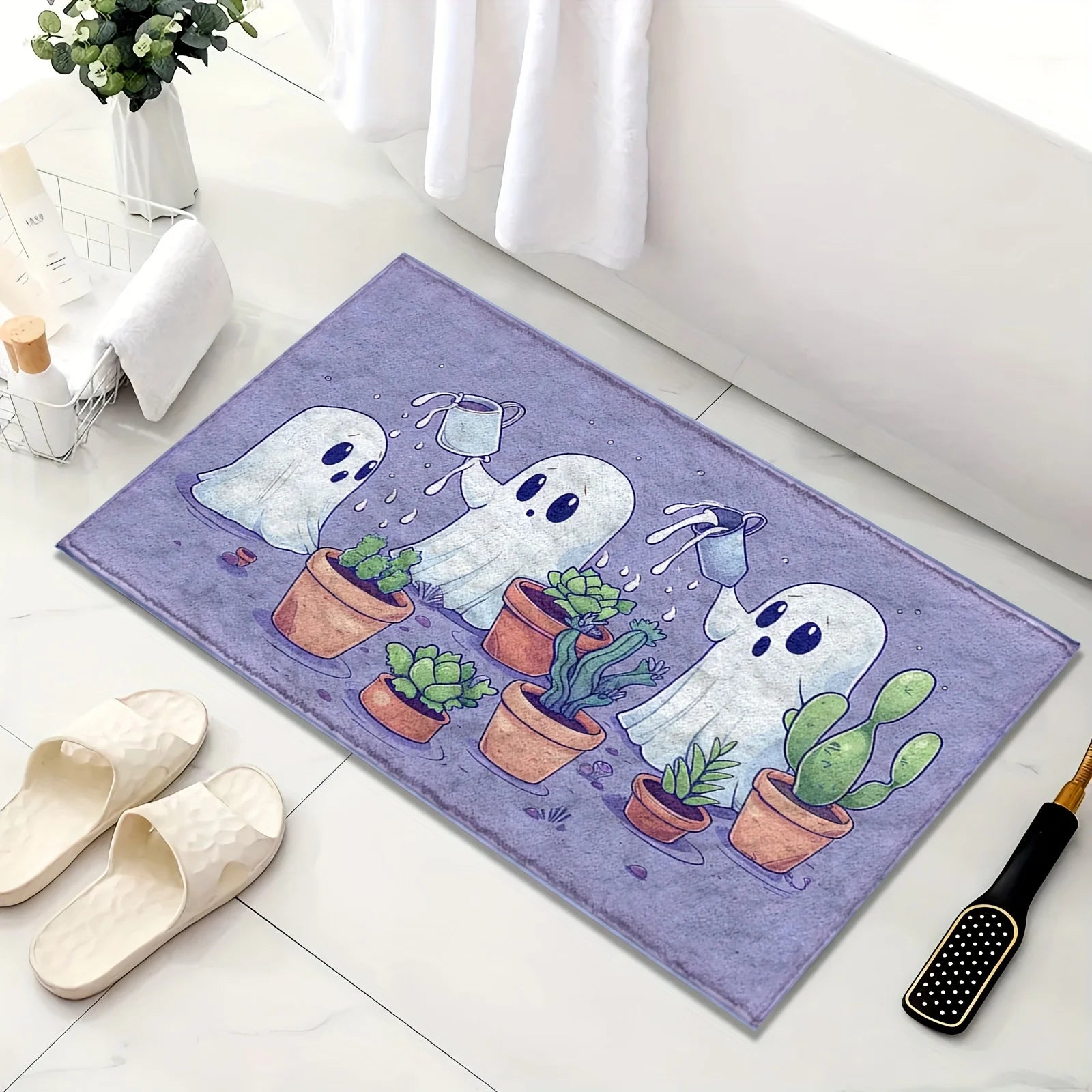 Esjay Lighting | Halloween Carpet Ghost Watering Plants Pattern Non-Slip Bath Mat Entrance Doormat Rug For Bedroom Carpet For Living Room