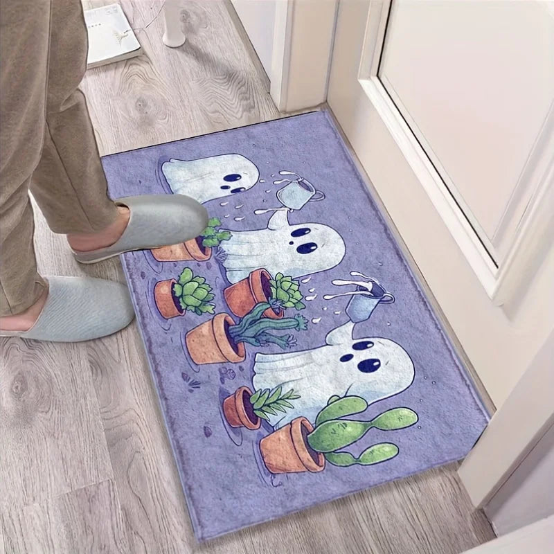 Esjay Lighting | Halloween Carpet Ghost Watering Plants Pattern Non-Slip Bath Mat Entrance Doormat Rug For Bedroom Carpet For Living Room