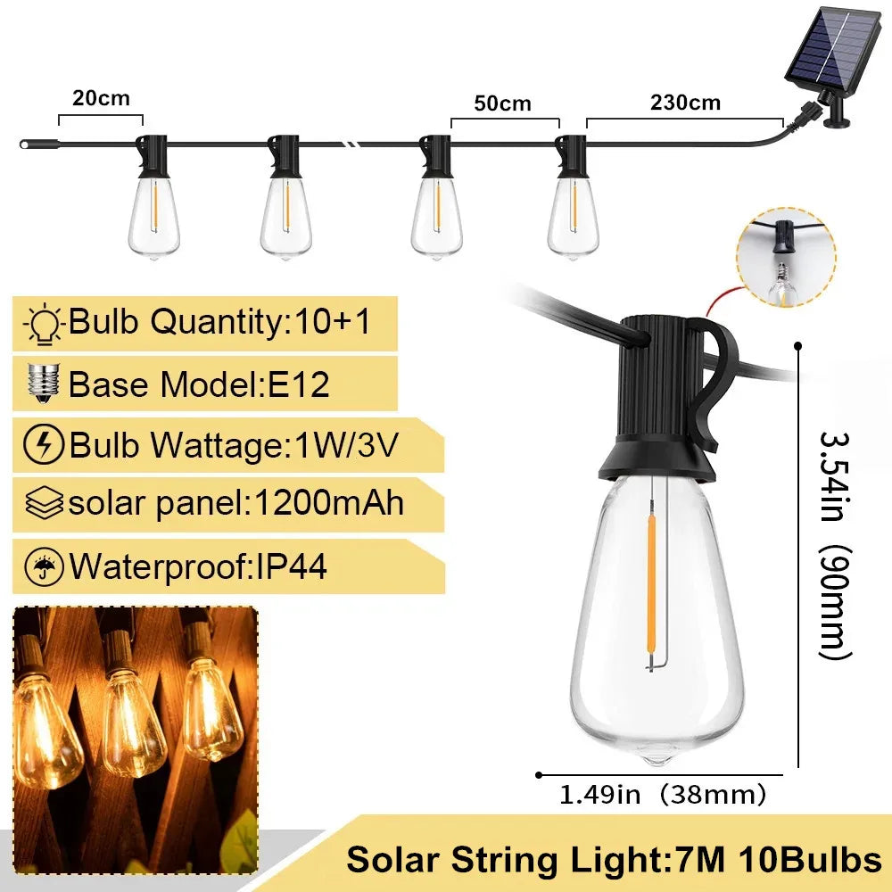 Esjay Lighting | LED ST38 Solar String Lights for Outside, USB & Solar Dual Charging Outdoor String Lights for Porch Garden Camping