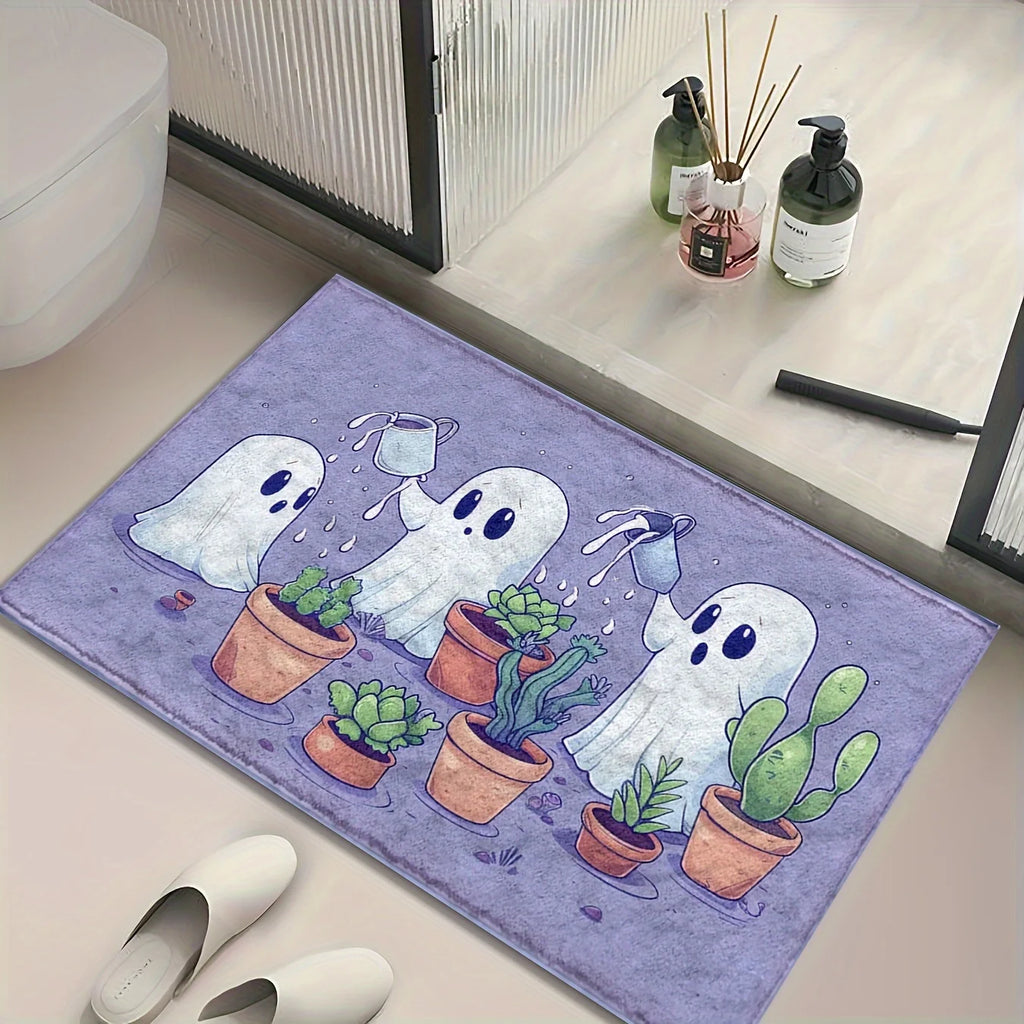 Esjay Lighting | Halloween Carpet Ghost Watering Plants Pattern Non-Slip Bath Mat Entrance Doormat Rug For Bedroom Carpet For Living Room