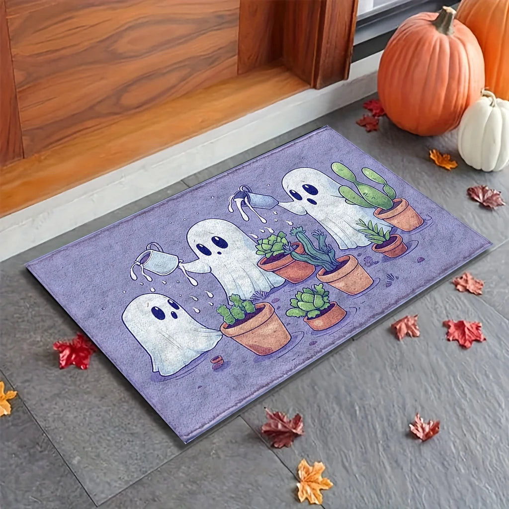 Esjay Lighting | Halloween Carpet Ghost Watering Plants Pattern Non-Slip Bath Mat Entrance Doormat Rug For Bedroom Carpet For Living Room
