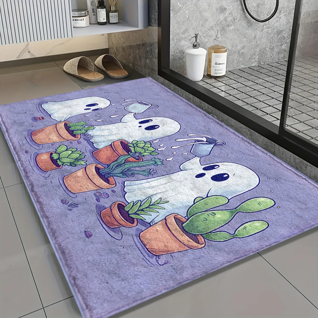 Esjay Lighting | Halloween Carpet Ghost Watering Plants Pattern Non-Slip Bath Mat Entrance Doormat Rug For Bedroom Carpet For Living Room