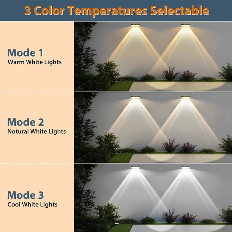 Esjay Lighting | 1/4/8Pcs Solar Wall Lamp RGB and 3Color Lighting Solar Fence Lights Outdoor IP65 Waterproof for Courtyard Decoration Lights